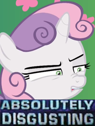Size: 540x718 | Tagged: safe, edit, edited screencap, screencap, character:sweetie belle, species:pony, species:unicorn, episode:the big mac question, g4, my little pony: friendship is magic, absolutely disgusting, cropped, female, filly, meme, reaction image, solo