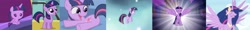 Size: 4131x500 | Tagged: safe, edit, edited screencap, screencap, character:twilight sparkle, character:twilight sparkle (alicorn), character:twilight sparkle (unicorn), species:alicorn, species:pony, species:unicorn, episode:a canterlot wedding, episode:ail-icorn, episode:magical mystery cure, episode:the last problem, g4, my little pony: friendship is magic, spoiler:interseason shorts, age progression, baby, baby pony, babylight sparkle, bed, cropped, crown, cute, cutie mark, female, filly, filly twilight sparkle, flank, floating, flying, foal, jewelry, majestic, mare, princess celestia's special princess making dimension, princess twilight 2.0, regalia, singing, solo, twiabetes, wings, younger