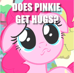 Size: 353x350 | Tagged: safe, edit, edited screencap, screencap, character:pinkie pie, episode:a friend in deed, g4, my little pony: friendship is magic, bronybait, caption, cropped, female, floppy ears, hug request, image macro, puppy dog eyes, solo, text