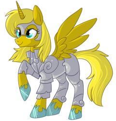 Size: 479x498 | Tagged: safe, artist:lulubell, oc, oc only, oc:ticket, species:alicorn, species:pony, alicorn oc, armor, simple background, solo, transparent background