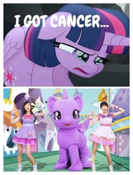 Size: 3106x4096 | Tagged: safe, edit, edited screencap, screencap, character:twilight sparkle, character:twilight sparkle (alicorn), species:alicorn, species:human, species:pony, my little pony: the movie (2017), cancer (disease), irl, irl human, op is a duck, photo, taiwan