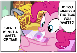 Size: 628x429 | Tagged: safe, edit, edited screencap, screencap, character:pinkie pie, species:pony, episode:it isn't the mane thing about you, g4, my little pony: friendship is magic, crowbar, dialogue, inspirational, jemmy, quote, speech bubble