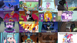 Size: 6169x3457 | Tagged: safe, edit, edited screencap, screencap, character:adagio dazzle, character:applejack, character:aria blaze, character:chancellor neighsay, character:cozy glow, character:daybreaker, character:discord, character:fluttershy, character:grogar, character:king sombra, character:lord tirek, character:nightmare moon, character:pinkie pie, character:pony of shadows, character:princess celestia, character:princess luna, character:queen chrysalis, character:rainbow dash, character:rarity, character:sonata dusk, character:starlight glimmer, character:stygian, character:sunset satan, character:sunset shimmer, character:twilight sparkle, character:twilight sparkle (scitwi), species:alicorn, species:centaur, species:changeling, species:draconequus, species:earth pony, species:eqg human, species:pegasus, species:pony, species:ram, species:umbrum, species:unicorn, episode:a canterlot wedding, episode:a royal problem, episode:friendship is magic, episode:school daze, episode:school raze, episode:shadow play, episode:the beginning of the end, episode:the crystal empire, episode:the cutie map, episode:the ending of the end, episode:the return of harmony, episode:twilight's kingdom, g4, my little pony: friendship is magic, my little pony:equestria girls, g5 leak, leak, absurd resolution, applejack (g5), changeling queen, crystal empire, dazzling, demon, disguise, disguised changeling, fake cadance, female, fluttershy (g5), mane six, mane six (g5 leak), metal, pinkie pie (g5), rainbow dash (g5), rarity (g5), shadow, song reference, sunset satan, tartarus, text, the dazzlings, twilight sparkle (g5)