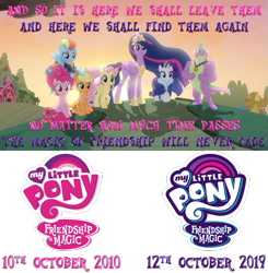 Size: 1263x1287 | Tagged: safe, edit, edited screencap, screencap, character:applejack, character:fluttershy, character:pinkie pie, character:rainbow dash, character:rarity, character:spike, character:twilight sparkle, character:twilight sparkle (alicorn), species:alicorn, species:pony, episode:the last problem, g4, my little pony: friendship is magic, a a milne, gigachad spike, logo, mane seven, mane six, older, older applejack, older fluttershy, older mane seven, older mane six, older pinkie pie, older rainbow dash, older rarity, older spike, older twilight, png