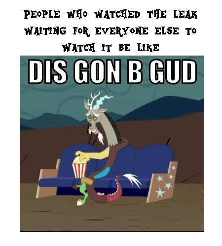 Size: 450x500 | Tagged: safe, edit, edited screencap, screencap, character:discord, species:draconequus, animated, chair, dis gon b gud, eating, food, gif, impending disaster, male, meme, popcorn, reaction gif, reaction image, seat, solo, waiting