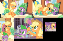 Size: 2476x1612 | Tagged: safe, edit, edited screencap, screencap, character:applejack, character:spike, species:dragon, species:earth pony, species:pony, ship:applespike, episode:the ending of the end, episode:the last problem, g4, my little pony: friendship is magic, female, male, mare, shipping, shipping fuel, straight