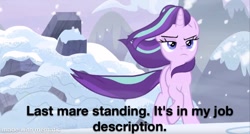 Size: 1200x644 | Tagged: safe, edit, edited screencap, screencap, character:starlight glimmer, species:pony, species:unicorn, episode:the ending of the end, g4, my little pony: friendship is magic, caption, female, image macro, solo, text, the expanse