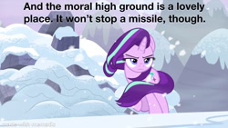 Size: 1200x675 | Tagged: safe, edit, edited screencap, screencap, character:starlight glimmer, episode:the ending of the end, g4, my little pony: friendship is magic, caption, image macro, text, the expanse