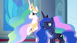 Size: 1362x766 | Tagged: safe, edit, edited screencap, screencap, character:princess celestia, character:princess luna, species:alicorn, species:pony, episode:the ending of the end, g4, my little pony: friendship is magic, cloth, crown, crying, dialogue in the description, duo, female, happy, implied twilight sparkle, jewelry, levitation, magic, mare, maternaluna, momlestia, motherly, peytral, rag, regalia, stained glass, telekinesis, tissue