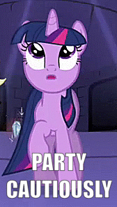 Size: 168x298 | Tagged: safe, edit, edited screencap, screencap, character:twilight sparkle, character:twilight sparkle (unicorn), species:pony, species:unicorn, episode:friendship is magic, g4, my little pony: friendship is magic, animated, caption, castle of the royal pony sisters, cropped, female, image macro, mare, party hard, party soft, solo, text
