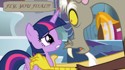 Size: 1366x768 | Tagged: safe, edit, edited screencap, screencap, character:discord, character:twilight sparkle, character:twilight sparkle (alicorn), species:alicorn, species:pony, episode:the ending of the end, g4, my little pony: friendship is magic, crying, dialogue, fly you fools, lord of the rings, movie reference, reference, sad, speech bubble