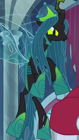 Size: 272x480 | Tagged: safe, edit, edited screencap, screencap, character:lord tirek, character:queen chrysalis, species:centaur, species:changeling, episode:the ending of the end, g4, my little pony: friendship is magic, animated, changeling queen, cropped, cute, cutealis, female, flying, former queen chrysalis, gif, looking at you, loop, male, perfect loop, reversed, smiling, solo focus, ultimate chrysalis