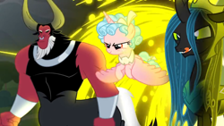 Size: 1362x768 | Tagged: safe, edit, edited screencap, screencap, character:cozy glow, character:lord tirek, character:queen chrysalis, species:alicorn, species:pony, episode:the ending of the end, g4, my little pony: friendship is magic, alicornified, bracer, cozycorn, evil, hungry, magic, nose piercing, nose ring, piercing, portal, race swap, sinister, tongue out