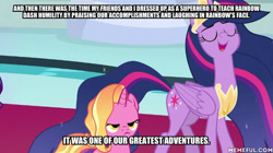 Size: 600x337 | Tagged: safe, edit, edited screencap, screencap, character:luster dawn, character:twilight sparkle, character:twilight sparkle (alicorn), species:alicorn, species:pony, episode:the last problem, episode:the mysterious mare do well, g4, my little pony: friendship is magic, exploitable meme, meme, memeful.com, mid-blink screencap, older, older twilight, princess twilight 2.0, twilight 2.0's reminiscences