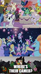 Size: 500x902 | Tagged: safe, edit, edited screencap, screencap, character:boyle, character:capper dapperpaws, character:captain celaeno, character:derpy hooves, character:dusty pages, character:gilda, character:lix spittle, character:mullet, character:murdock, character:pharynx, character:prince pharynx, character:princess skystar, character:queen novo, character:silverstream, character:tempest shadow, character:thorax, character:twilight velvet, species:changeling, species:reformed changeling, species:seapony (g4), episode:the ending of the end, g4, my little pony: friendship is magic, my little pony: the movie (2017), spoiler:my little pony the movie, caption, changedling brothers, parrot pirates, pirate, show accurate