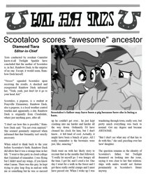 Size: 1188x1419 | Tagged: safe, edit, edited screencap, screencap, character:rainbow dash, character:scootaloo, species:pegasus, species:pony, episode:lesson zero, g4, my little pony: friendship is magic, article, caption, confused, foal free press, grayscale, happy, implied lesbian, monochrome, pot brownies, preggo dash, pregnant, rainbow dumb, scandal, text, vulgar