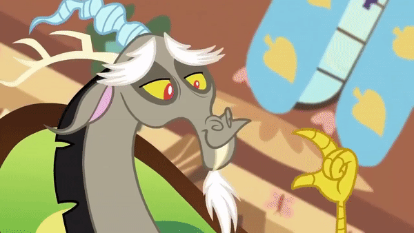 Size: 600x338 | Tagged: safe, edit, edited screencap, screencap, character:discord, species:draconequus, episode:keep calm and flutter on, g4, my little pony: friendship is magic, animated, discord being discord, fluttershy's cottage, gif, male, napkin, painting, solo, window