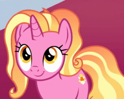 Size: 1360x1080 | Tagged: safe, edit, edited screencap, screencap, character:luster dawn, species:pony, species:unicorn, episode:the last problem, g4, my little pony: friendship is magic, animated, blinking, cropped, cute, female, kissing, looking up, loop, lusterbetes, no sound, perfect loop, smiling, solo, webm