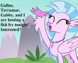 Size: 784x638 | Tagged: safe, edit, edited screencap, screencap, character:silverstream, species:hippogriff, episode:non-compete clause, g4, my little pony: friendship is magic, bronybait, cropped, cute, diastreamies, female, implied gabby, implied gallus, implied terramar, jewelry, necklace, solo, speech