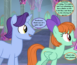 Size: 799x678 | Tagged: safe, edit, edited screencap, screencap, character:november rain, character:peppermint goldylinks, species:pony, episode:school daze, g4, my little pony: friendship is magic, bow, cropped, cute, dialogue, female, friendship student, implied rainbow dash, male, mane bow, novemberbetes, novemberlinks, peppermint adoralinks, school of friendship, shipping, speech bubble, straight