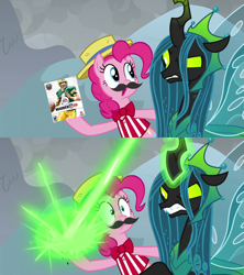 Size: 910x1024 | Tagged: safe, edit, edited screencap, screencap, character:pinkie pie, character:queen chrysalis, episode:the ending of the end, g4, my little pony: friendship is magic, chrysalis blasts things, madden (video game), madden 09, meme, reference, ultimate chrysalis