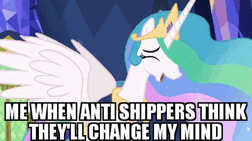 Size: 512x287 | Tagged: safe, edit, edited screencap, screencap, character:princess celestia, species:pony, episode:celestial advice, g4, my little pony: friendship is magic, animated, anti shipping, female, gif, laughing, meme, shipping, solo