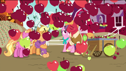 Size: 1920x1080 | Tagged: safe, edit, edited screencap, screencap, character:applejack, character:big mcintosh, character:little mac, character:luster dawn, character:sugar belle, species:earth pony, species:pony, species:unicorn, ship:sugarmac, episode:the last problem, g4, my little pony: friendship is magic, apple, aunt and nephew, barn, brother and sister, carrot, colt, father and son, female, foal, food, happy, holding hooves, hug, husband and wife, male, mare, mother and son, older, older applejack, older big macintosh, older sugar belle, removed eyebag edit, scene transition, shipping, siblings, smiling, stallion, straight, sweet apple acres, wagon