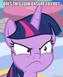 Size: 600x729 | Tagged: safe, edit, edited screencap, screencap, character:twilight sparkle, character:twilight sparkle (alicorn), species:alicorn, species:pony, episode:the ending of the end, g4, my little pony: friendship is magic, angry, caption, cropped, female, frown, image macro, just one bite, solo, spongebob squarepants, text