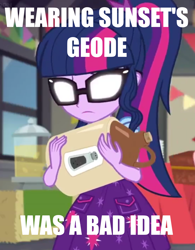 Size: 1000x1280 | Tagged: safe, edit, edited screencap, screencap, character:twilight sparkle, character:twilight sparkle (scitwi), species:eqg human, equestria girls:holidays unwrapped, g4, my little pony: equestria girls, my little pony:equestria girls, spoiler:eqg series (season 2), caption, cropped, female, glasses, image macro, solo, text