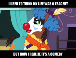 Size: 1280x976 | Tagged: safe, edit, edited screencap, screencap, character:trouble shoes, species:earth pony, species:pony, episode:appleoosa's most wanted, g4, my little pony: friendship is magic, clothing, clown, clown nose, hat, joker (2019), makeup, male, rodeo clown, solo, stallion, the joker