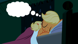 Size: 1280x720 | Tagged: safe, edit, edited screencap, screencap, character:applejack, species:earth pony, species:pony, episode:family appreciation day, g4, my little pony: friendship is magic, dream, female, season 2, sleeping, solo, template, thought bubble