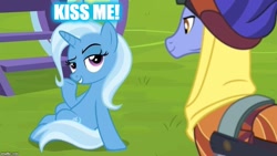 Size: 800x450 | Tagged: safe, edit, edited screencap, screencap, character:hoo'far, character:trixie, species:pony, ship:trixfar, episode:on the road to friendship, caption, female, image macro, male, meme, shipping, straight, text, trixie yells at everything