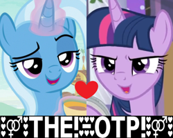Size: 2896x2320 | Tagged: safe, edit, edited screencap, screencap, character:trixie, character:twilight sparkle, character:twilight sparkle (alicorn), species:alicorn, species:pony, species:unicorn, ship:twixie, female, lesbian, meme, otp, shipping, shipping domino