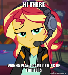 Size: 546x600 | Tagged: safe, edit, edited screencap, screencap, character:sunset shimmer, my little pony:equestria girls, bronybait, cropped, female, headset, meme, solo
