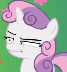 Size: 232x250 | Tagged: safe, edit, edited screencap, screencap, character:scootaloo, character:sweetie belle, species:pegasus, species:pony, species:unicorn, episode:the big mac question, g4, my little pony: friendship is magic, cropped, disgusted, female, filly, offscreen character, solo