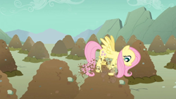 Size: 600x337 | Tagged: safe, edit, edited screencap, screencap, character:fluttershy, species:pegasus, species:pony, episode:a dog and pony show, g4, my little pony: friendship is magic, digging, pile, sky