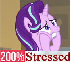 Size: 360x314 | Tagged: safe, edit, edited screencap, screencap, character:starlight glimmer, species:pony, episode:the beginning of the end, g4, my little pony: friendship is magic, 200% mad, caption, cropped, expand dong, exploitable meme, image macro, meme, stressed, text