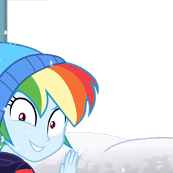 Size: 655x655 | Tagged: safe, edit, edited screencap, screencap, character:rainbow dash, equestria girls:holidays unwrapped, g4, my little pony: equestria girls, my little pony:equestria girls, spoiler:eqg series (season 2), background removed, clothing, cropped, female, simple background, snow, solo, toque, transparent background, window, winter outfit