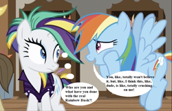 Size: 874x568 | Tagged: safe, edit, edited screencap, screencap, character:rainbow dash, character:rarity, species:pegasus, species:pony, species:unicorn, episode:it isn't the mane thing about you, g4, my little pony: friendship is magic, alternate hairstyle, comic, dialogue, gossip, punk, punkity, secret, speech bubble, text, thought bubble