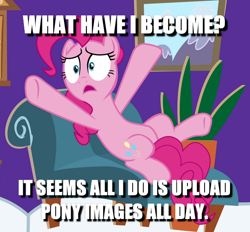 Size: 616x572 | Tagged: safe, edit, edited screencap, screencap, character:pinkie pie, episode:fame and misfortune, g4, my little pony: friendship is magic, caption, cropped, female, image macro, solo, text