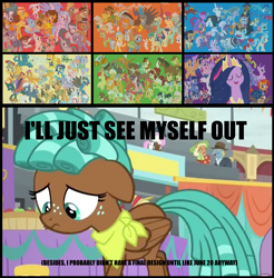 Size: 1134x1154 | Tagged: safe, edit, edited screencap, screencap, character:angel bunny, character:apple bloom, character:autumn blaze, character:babs seed, character:berry punch, character:berryshine, character:big mcintosh, character:bon bon, character:bow hothoof, character:braeburn, character:bright mac, character:burnt oak, character:capper dapperpaws, character:cheerilee, character:cheese sandwich, character:cherry jubilee, character:clear sky, character:cloudy quartz, character:coco pommel, character:coloratura, character:daring do, character:derpy hooves, character:diamond tiara, character:discord, character:flam, character:flash magnus, character:flash sentry, character:flim, character:gabby, character:gallus, character:garble, character:hoity toity, character:igneous rock pie, character:iron will, character:limestone pie, character:little strongheart, character:lyra heartstrings, character:marble pie, character:matilda, character:maud pie, character:mayor mare, character:meadowbrook, character:mistmane, character:moondancer, character:night glider, character:nurse redheart, character:ocellus, character:owlowiscious, character:pear butter, character:pipsqueak, character:plaid stripes, character:posey shy, character:pound cake, character:princess ember, character:pumpkin cake, character:rockhoof, character:roseluck, character:rumble, character:saffron masala, character:sandbar, character:sassy saddles, character:scootaloo, character:silver spoon, character:silverstream, character:sky stinger, character:smolder, character:snails, character:snips, character:somnambula, character:spitfire, character:spur, character:star swirl the bearded, character:starlight glimmer, character:stygian, character:sugar belle, character:sunburst, character:sunset shimmer, character:sweetie belle, character:sweetie drops, character:tank, character:thunderlane, character:tree hugger, character:trouble shoes, character:twilight sparkle, character:twilight sparkle (alicorn), character:twist, character:vapor trail, character:wind sprint, character:windy whistles, character:winona, character:yona, character:zephyr breeze, character:zipporwhill, species:alicorn, species:breezies, species:changedling, species:pegasus, species:pony, episode:growing up is hard to do, episode:the last problem, g4, my little pony: friendship is magic, cake twins, caption, cutie mark crusaders, everycreature, everypony, flim flam brothers, image macro, pillars of equestria, siblings, student six, text, they forgot about me, twins, walking away, wall of tags