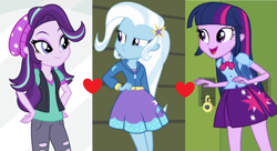 Size: 1916x1040 | Tagged: safe, edit, edited screencap, screencap, character:starlight glimmer, character:trixie, character:twilight sparkle, ship:startrix, ship:twixie, equestria girls:equestria girls, equestria girls:mirror magic, equestria girls:rainbow rocks, g4, my little pony: equestria girls, my little pony:equestria girls, spoiler:eqg specials, female, lesbian, polyamory, shipping, shipping domino, twixstar