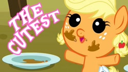 Size: 1280x720 | Tagged: safe, edit, edited screencap, screencap, character:applejack, species:pony, episode:apple family reunion, g4, my little pony: friendship is magic, baby, babyjack, cute, foal, jackabetes, messy eating