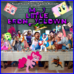 Size: 800x800 | Tagged: safe, edit, edited screencap, screencap, character:autumn blaze, character:dj pon-3, character:fluttershy, character:pinkie pie, character:rainbow dash, character:tempest shadow, character:trixie, character:vinyl scratch, oc, oc:the living tombstone, oc:wooden toaster, species:alicorn, species:crab, species:human, species:kirin, species:pegasus, species:pony, species:unicorn, album cover, azumanga daioh, caramelldansen, childish gambino, clothing, crossover, dancing, death grips, donald glover, donkey kong country, female, food, glaze, guitar, irl, irl human, lazytown, le tombstone face, leonardo da vinci, male, mare, mc ride, meme, meta, musical instrument, parody, pendulum, photo, photoshop, pink guy, pointy ponies, prodigy, rob swire, robbie rotten, solrac, takino tomo, tara strong, the last supper, vector, wings, yaplap