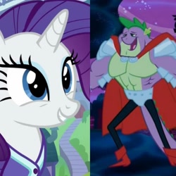 Size: 1080x1080 | Tagged: safe, edit, edited screencap, screencap, character:rarity, character:spike, ship:sparity, episode:do princesses dream of magic sheep?, beefspike, female, knight spike, male, shipping, shipping domino, straight