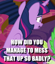 Size: 431x503 | Tagged: safe, edit, edited screencap, screencap, character:spike, character:twilight sparkle, character:twilight sparkle (alicorn), species:alicorn, species:pony, episode:horse play, g4, my little pony: friendship is magic, caption, cropped, image macro, reaction image, solo focus, text
