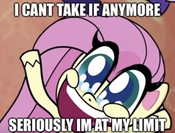 Size: 562x427 | Tagged: safe, edit, edited screencap, screencap, character:fluttershy, species:pegasus, species:pony, my little pony:pony life, caption, cropped, engrish, exuberant airdancer fluttershy, female, image macro, mare, meme, misspelling, noodle arms, text