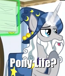 Size: 571x668 | Tagged: safe, edit, edited screencap, screencap, character:star swirl the bearded, species:pony, species:unicorn, episode:friendship university, g4, my little pony: friendship is magic, caption, cropped, image macro, meme, solo, text