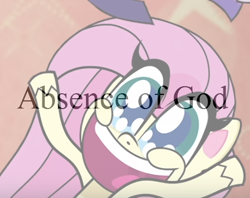 Size: 459x363 | Tagged: safe, edit, edited screencap, screencap, character:fluttershy, species:pegasus, species:pony, my little pony:pony life, absence of god, cropped, exuberant airdancer fluttershy, female, filthy frank, mare, meme, pony life drama