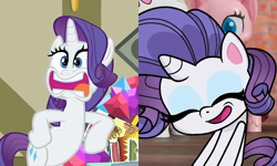 Size: 1000x600 | Tagged: safe, edit, edited screencap, screencap, character:rarity, species:pony, species:unicorn, episode:dragon dropped, g4, my little pony: friendship is magic, my little pony:pony life, comparison, cute, eyes closed, faec
